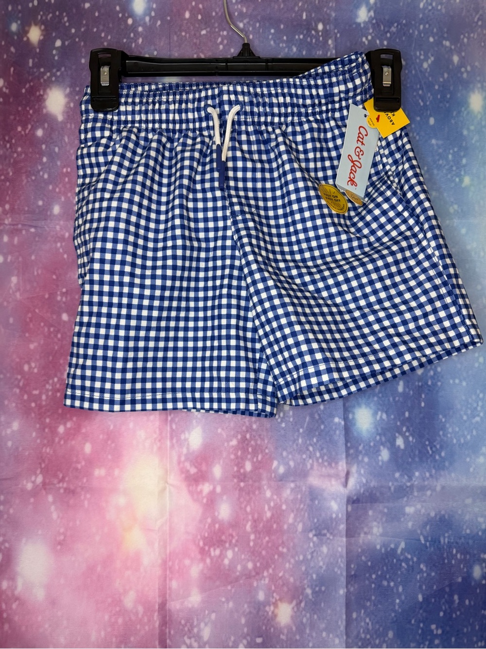 New boys cat & Jack gingham swim trunks